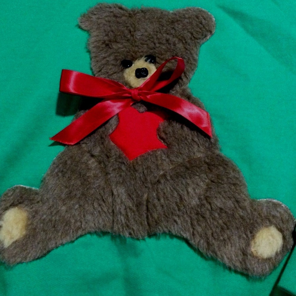 Vintage Jerzees Teddy Bear Crewneck Sweatshirt Green Fuzzy Applique 3D size L - Picture 7 of 7